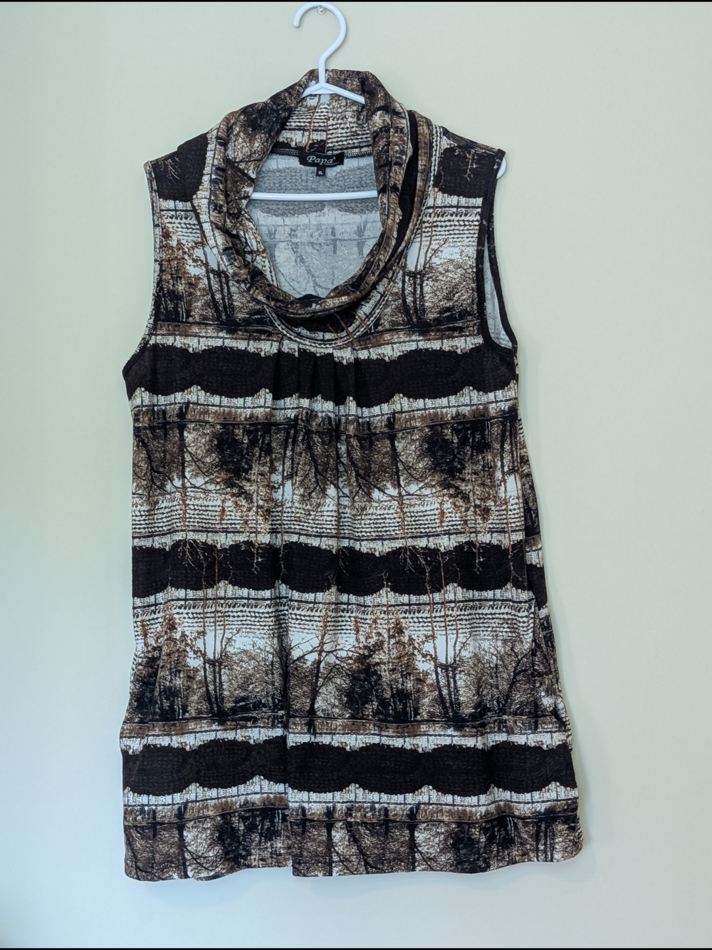 Papa- Brown, Black and Cream Cowl Neck Tank, Size Xl